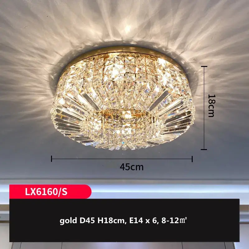 Gold Crystal LED Ceiling Light Polished Steel