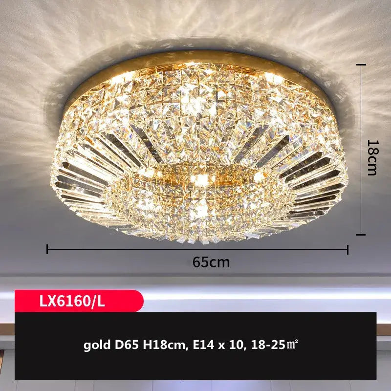 Gold Crystal LED Ceiling Light Polished Steel