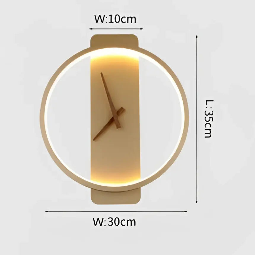 Gold LED Wall Lamp with Built-In Clock Feature