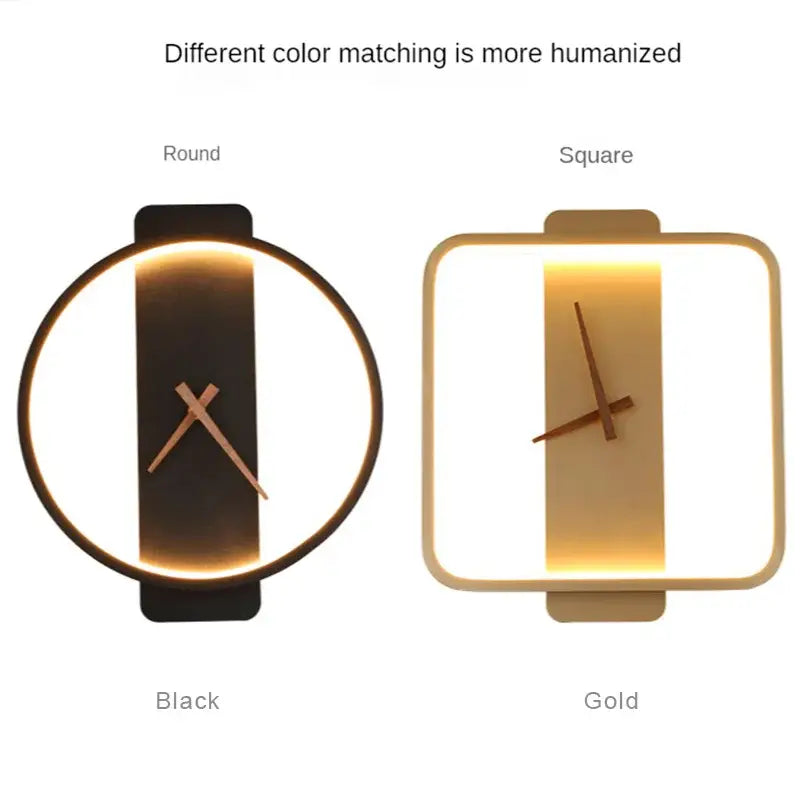 Gold LED Wall Lamp with Built-In Clock Feature