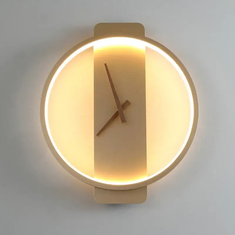 Gold LED Wall Lamp with Built-In Clock Feature
