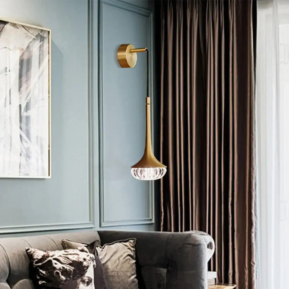 Gold Textured Glass Flared Wall Sconce