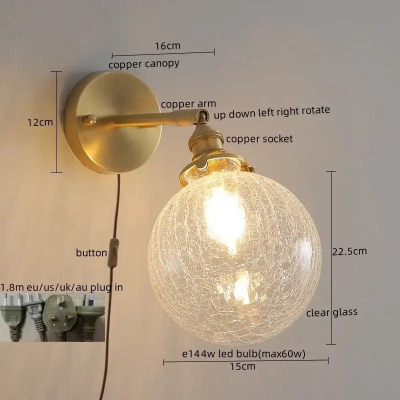 Gold Crackled Glass Wall Light