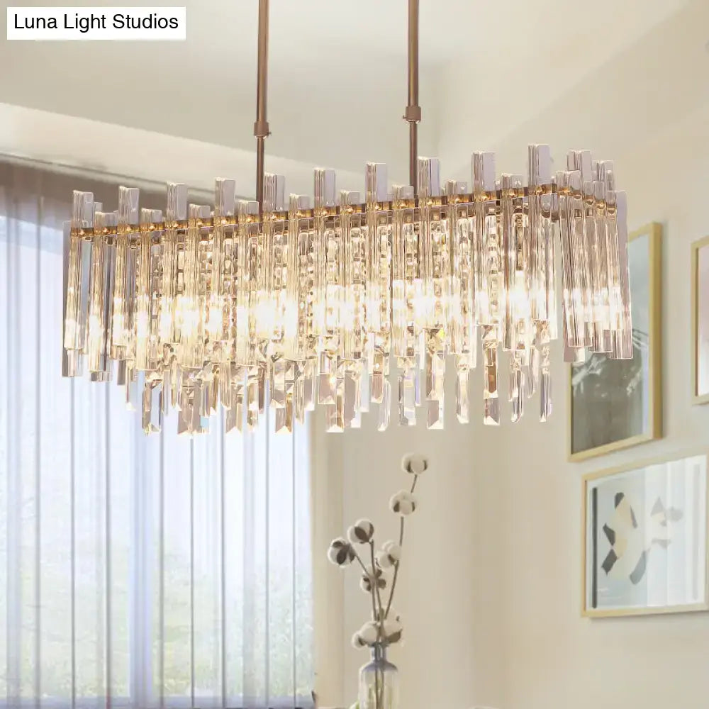 Gold Crystal Rectangular Chrome Dining Chandelier