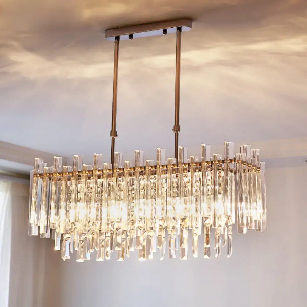 Gold Crystal Rectangular Chrome Dining Chandelier