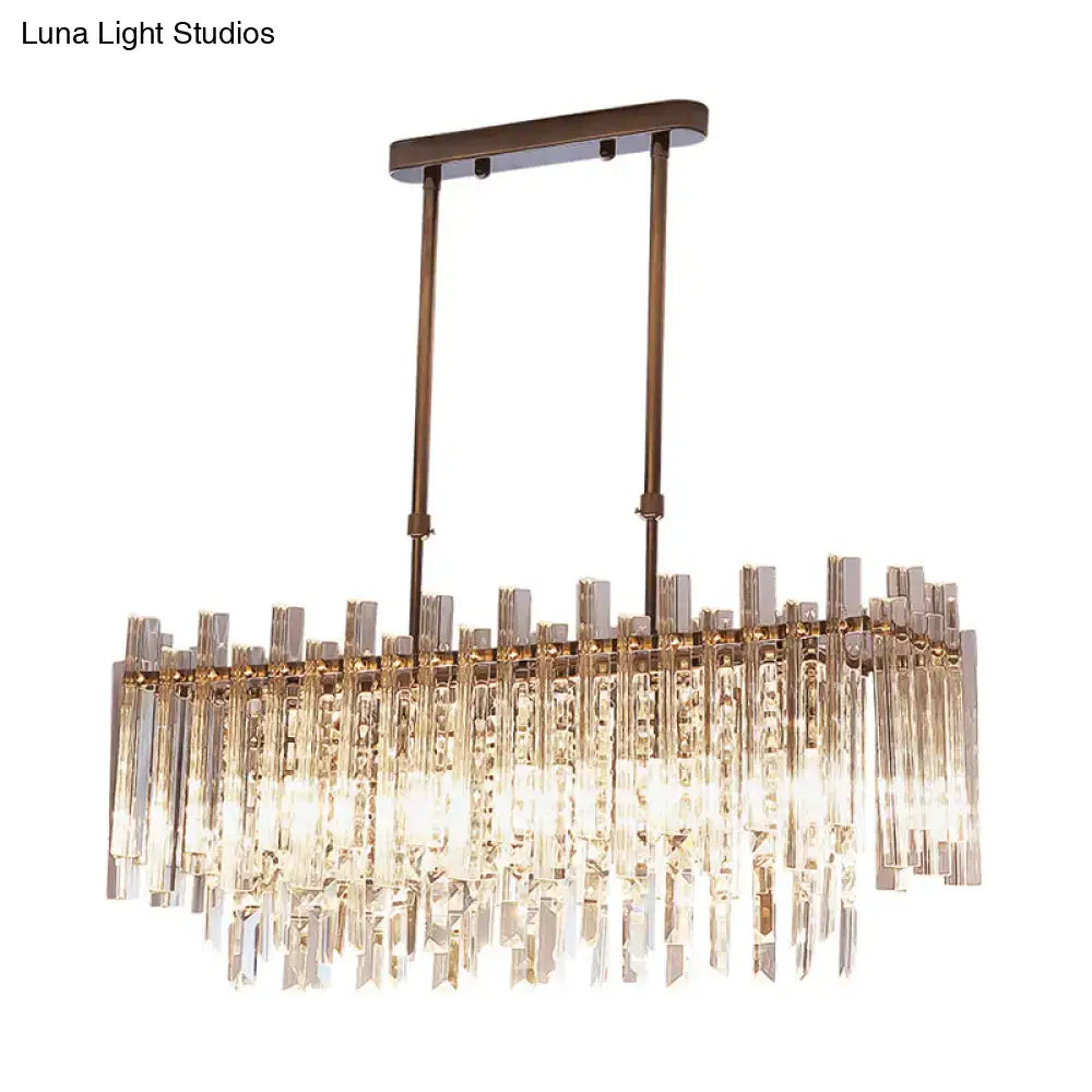 Gold Crystal Rectangular Chrome Dining Chandelier