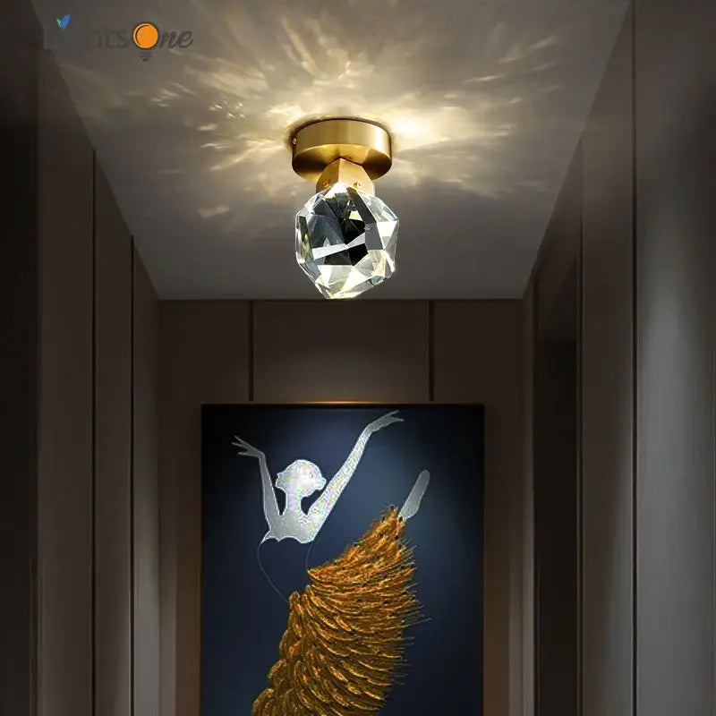 Gold Crystal Ceiling Light with Copper Construction