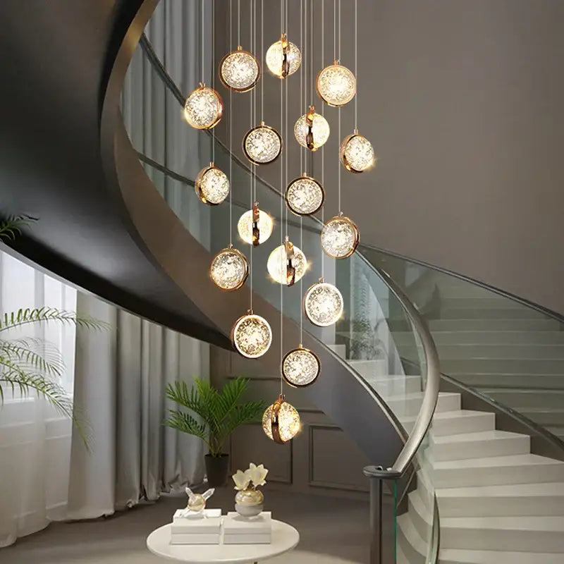 Gold Crystal Staircase Chandelier for Lofts and Hotels