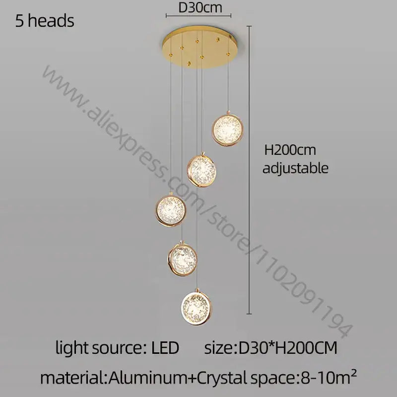 Gold Crystal Staircase Chandelier for Lofts and Hotels