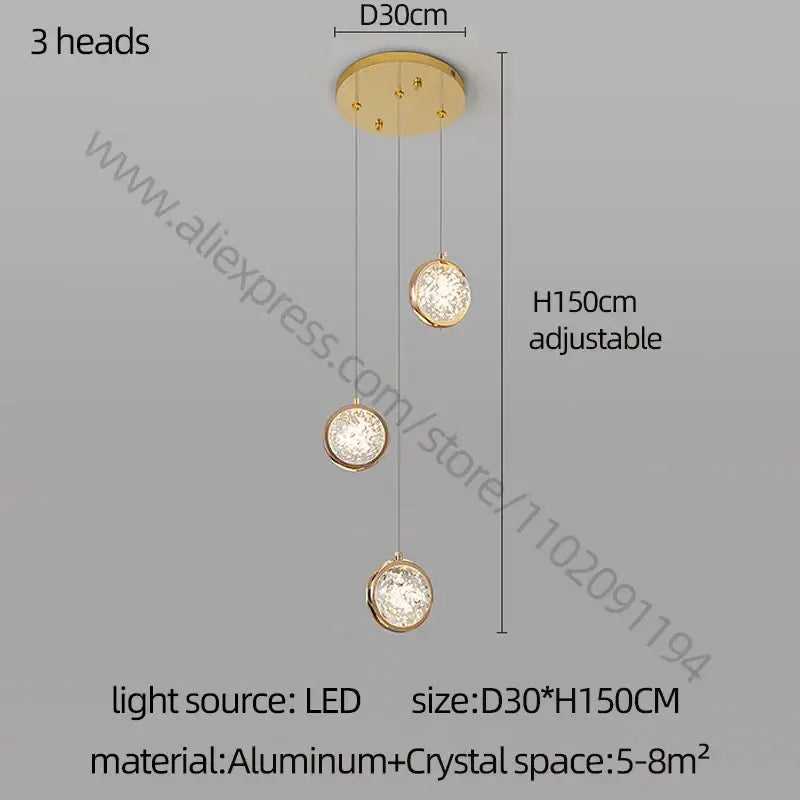 Gold Crystal Staircase Chandelier for Lofts and Hotels