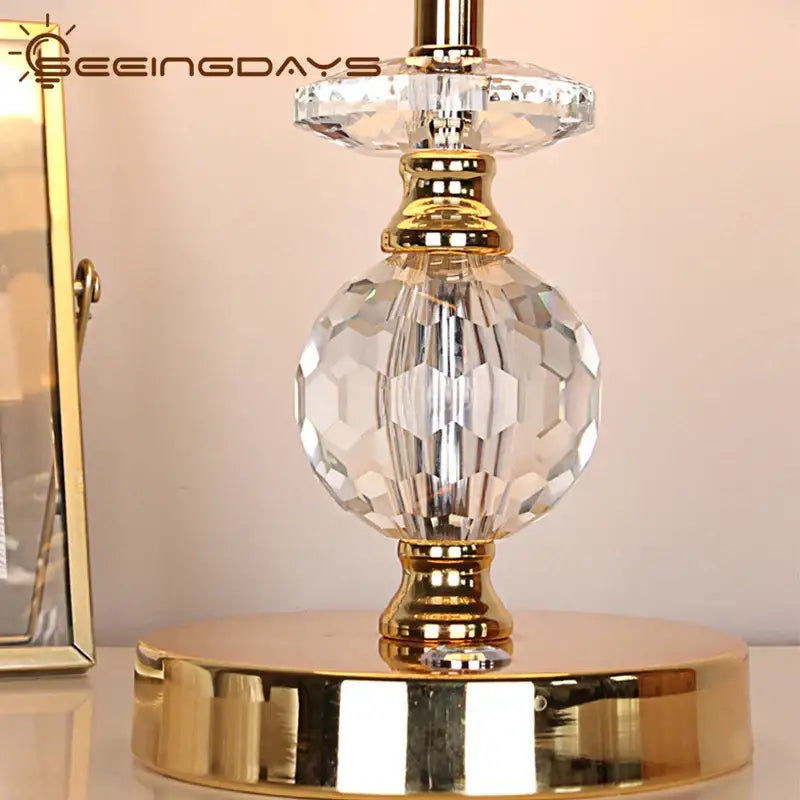 Gold Crystal Table Lamp with Fabric Shade