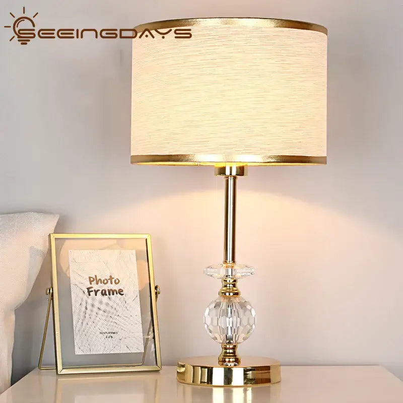 Gold Crystal Table Lamp with Fabric Shade