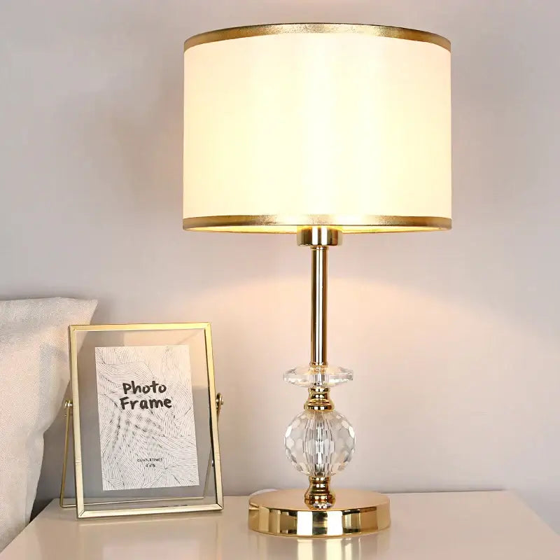 Gold Crystal Table Lamp with Fabric Shade