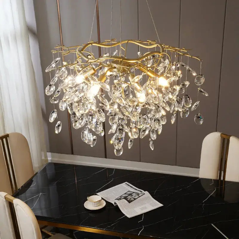 Gold Crystal Branch Chandelier with Copper Finish