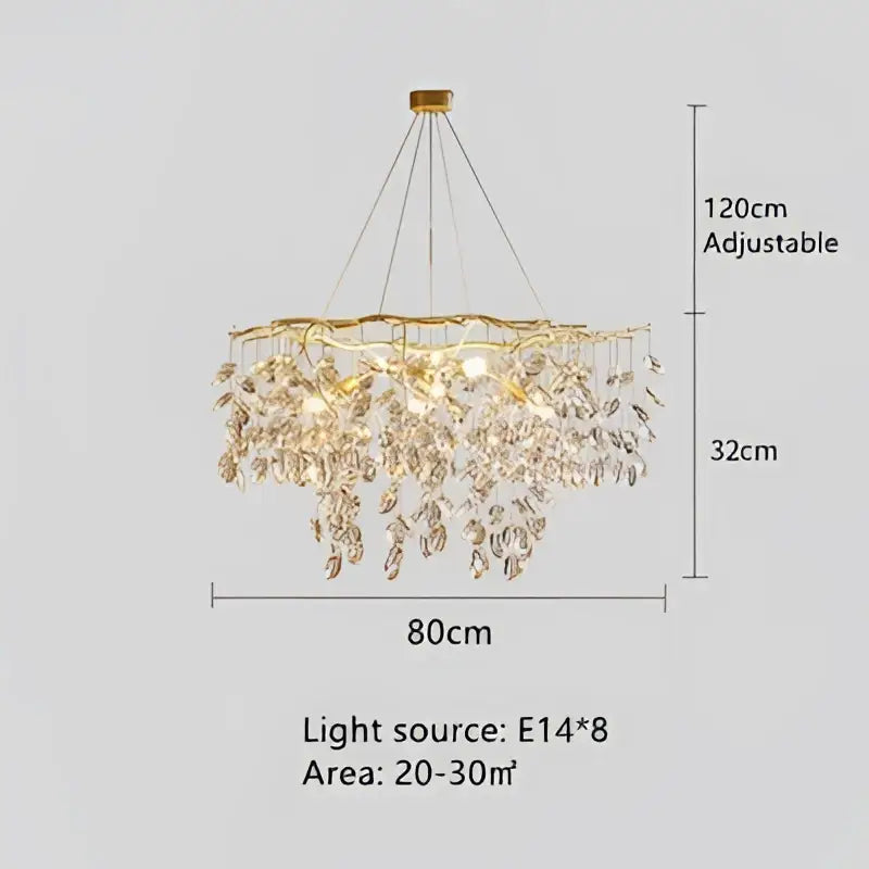 Gold Crystal Branch Chandelier with Copper Finish