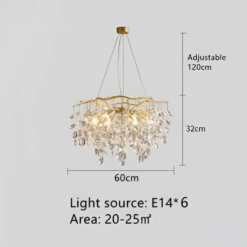 Gold Crystal Branch Chandelier with Copper Finish