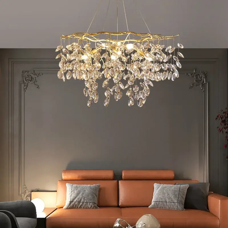 Gold Crystal Branch Chandelier with Copper Finish