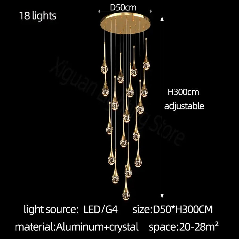 Gold Crystal Bubble Chandelier with Teardrop Design