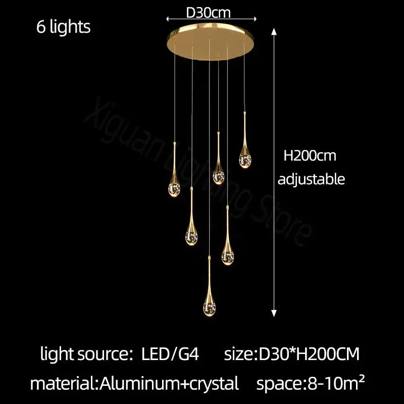 Gold Crystal Bubble Chandelier with Teardrop Design