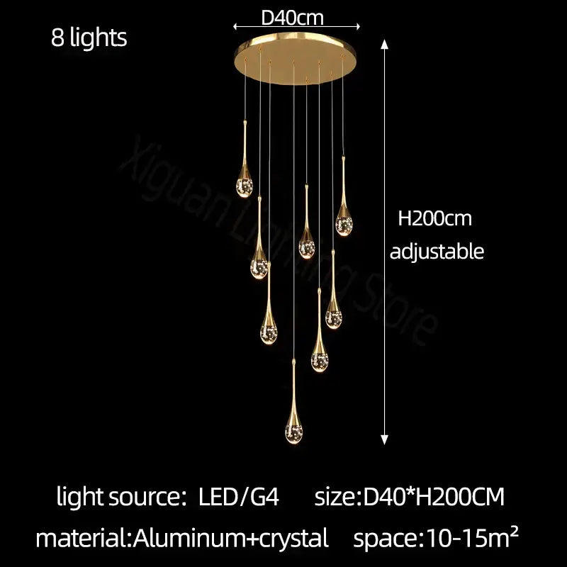 Gold Crystal Bubble Chandelier with Teardrop Design