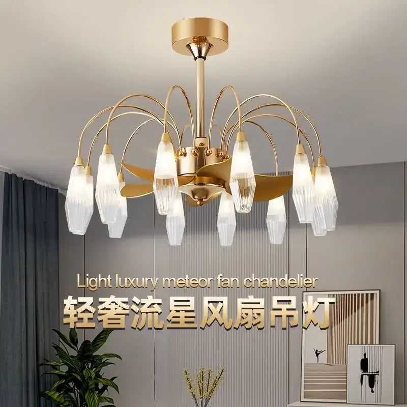 Gold Crystal Fan Chandelier 18-Head Design