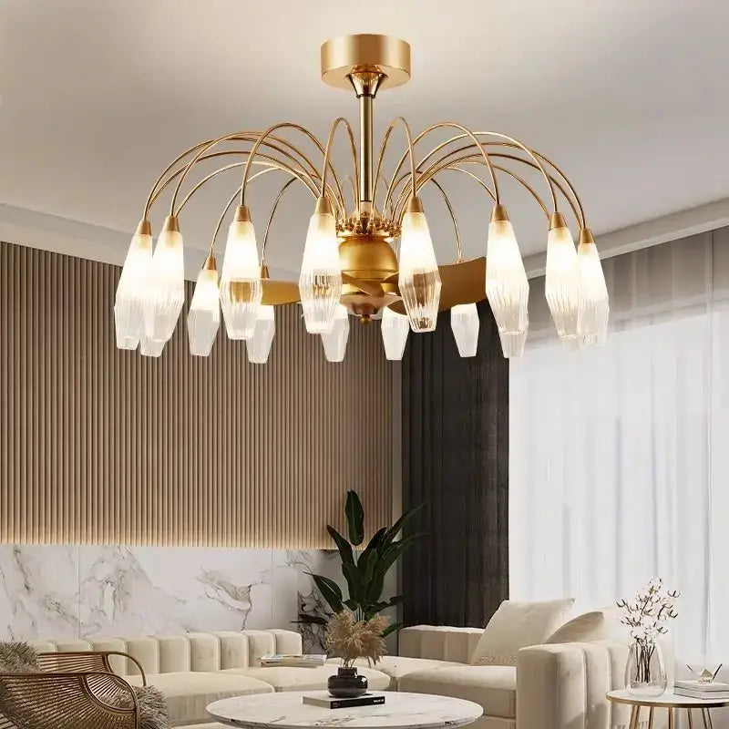 Gold Crystal Fan Chandelier 18-Head Design