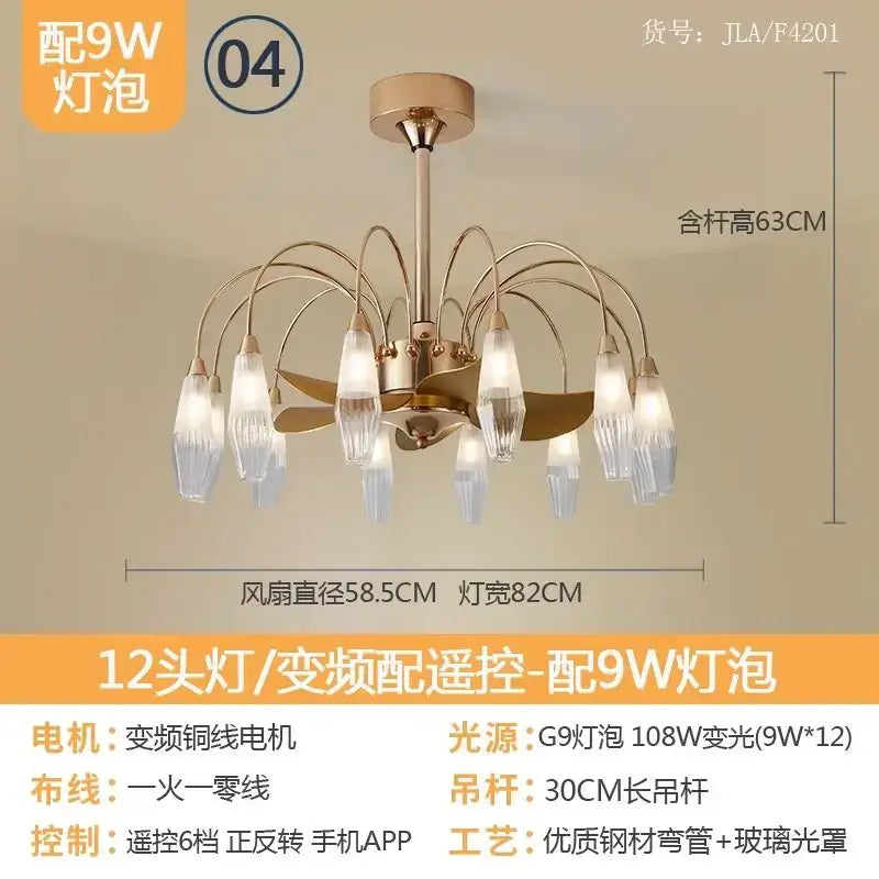 Gold Crystal Fan Chandelier 18-Head Design