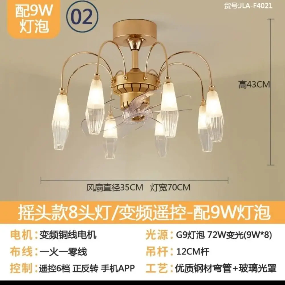 Gold Crystal Fan Chandelier 18-Head Design
