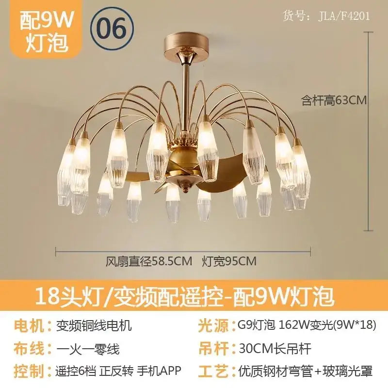 Gold Crystal Fan Chandelier 18-Head Design