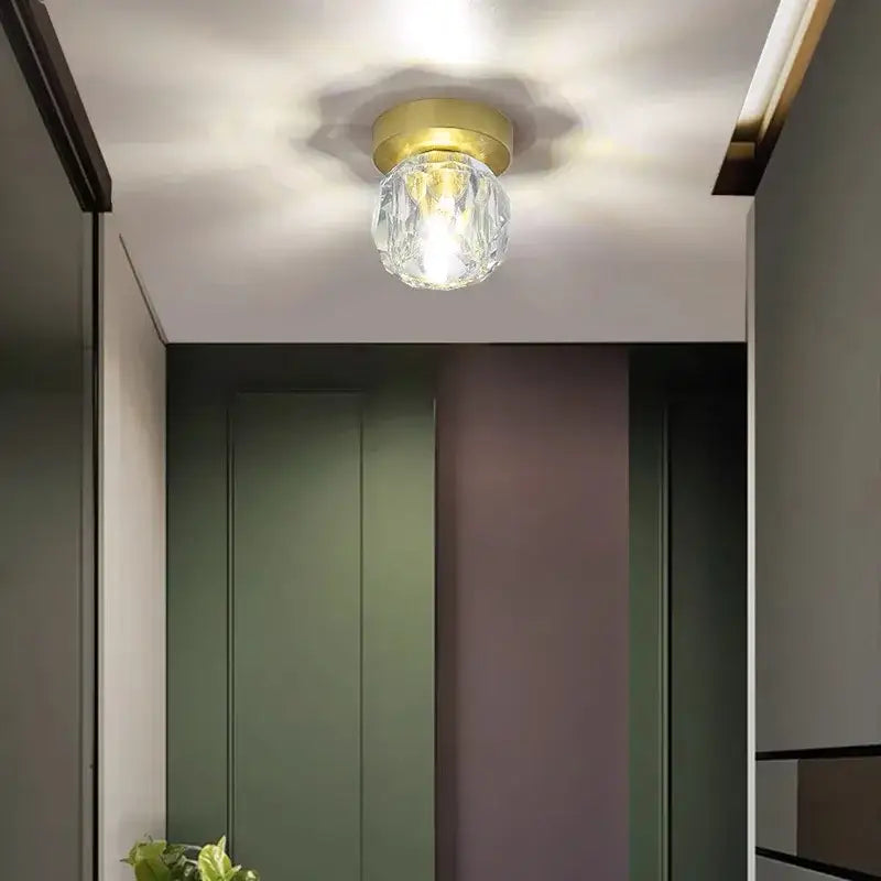 Gold Faceted Crystal Bedroom Pendant Light