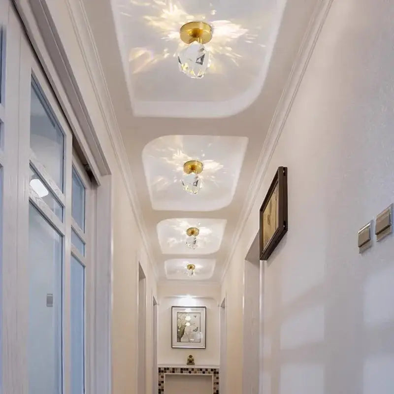 Gold Faceted Crystal Bedroom Pendant Light