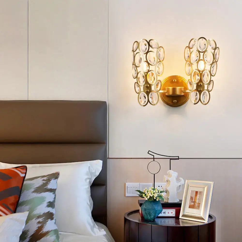 Gold Crystal Circles Wall Light Faceted Design