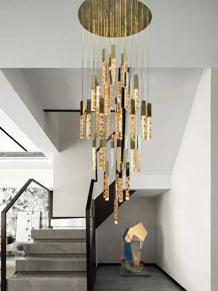 Gold Crystal Spiral 68-Light Cascading Chandelier