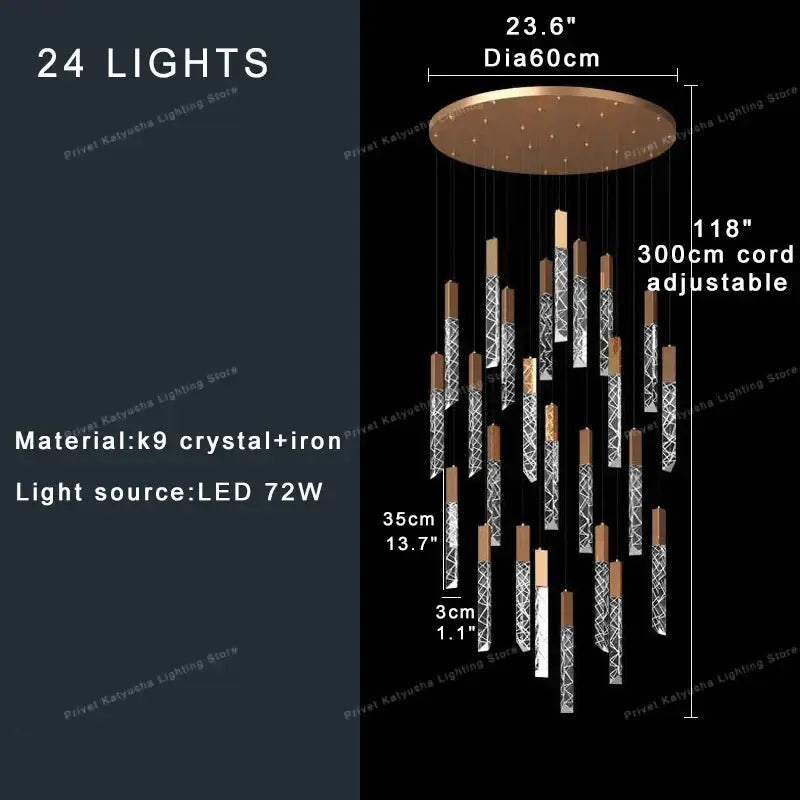 Gold Crystal Spiral 68-Light Cascading Chandelier