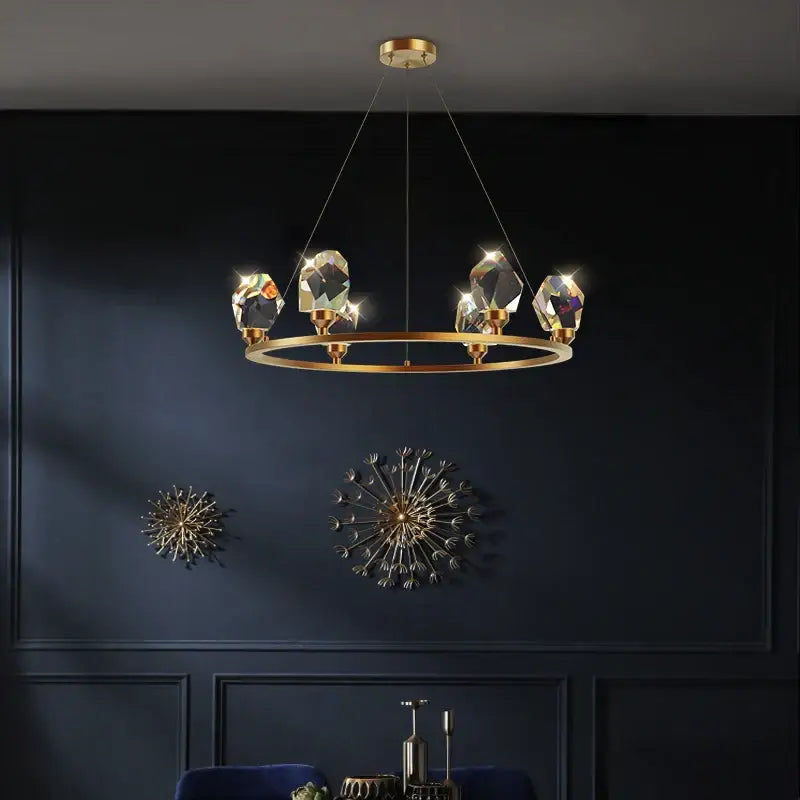 Copper Crystal Round Chandelier