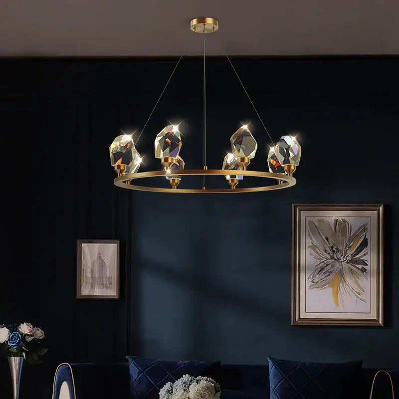 Copper Crystal Round Chandelier