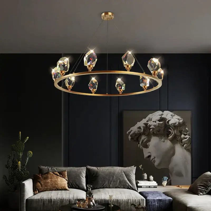 Copper Crystal Round Chandelier