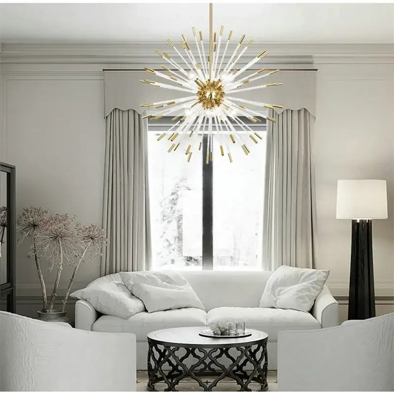 Gold Crystal Dandelion Dimmable Living Room Chandelier