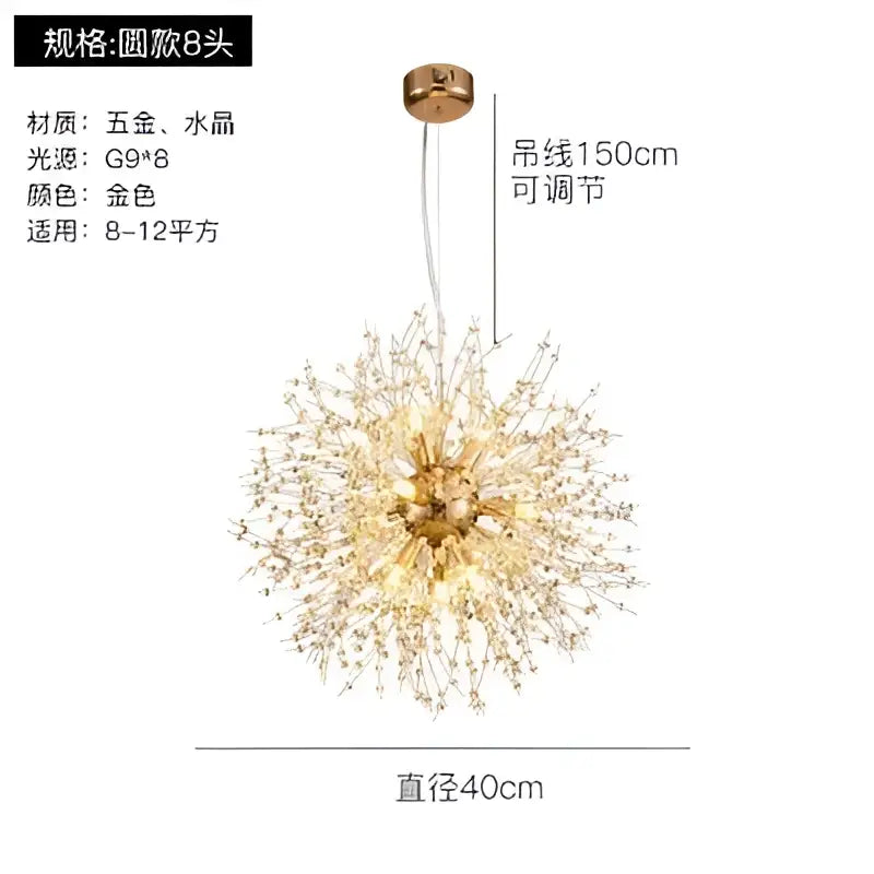 Gold Crystal Dandelion Pendant