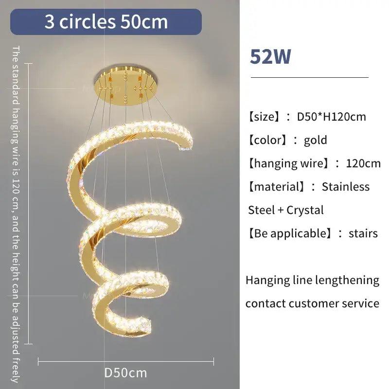 Gold Crystal Ring Chandelier Stepless Dimming