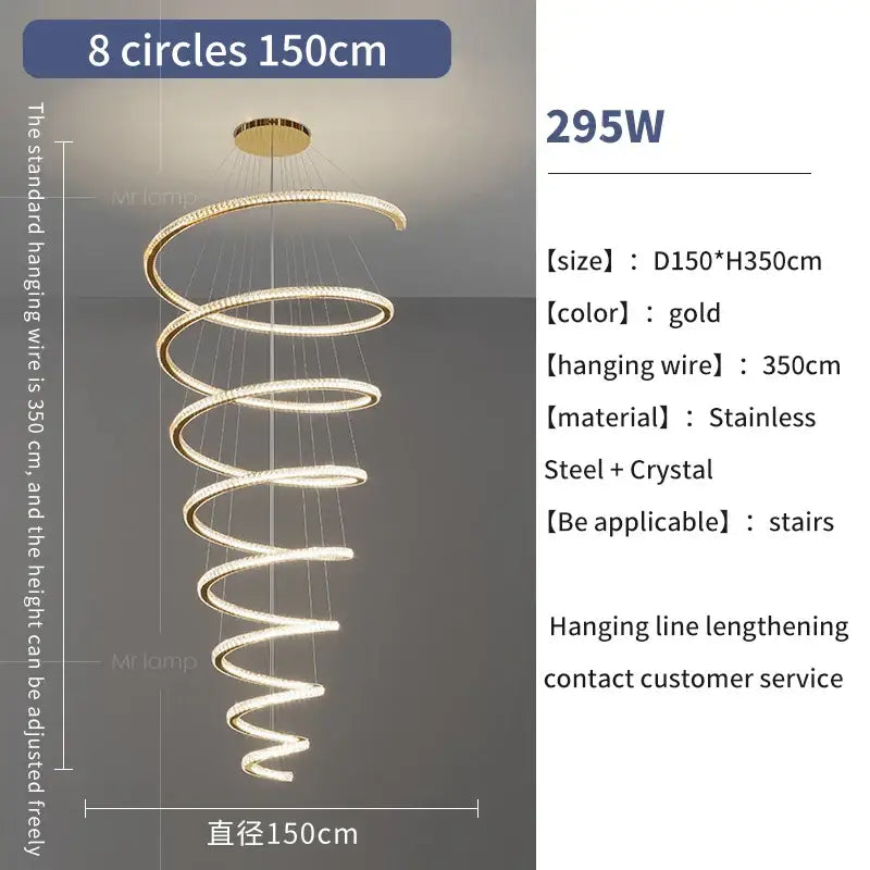Gold Crystal Ring Chandelier Stepless Dimming