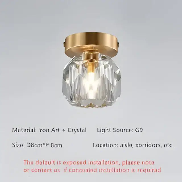 Gold Crystal Ceiling Lamp For Hallway Balcony