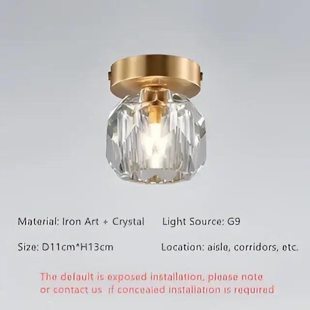 Gold Crystal Ceiling Lamp For Hallway Balcony