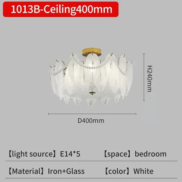 Gold Crystal Feather Chandelier Pearl Layered