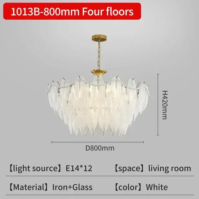 Gold Crystal Feather Chandelier Pearl Layered