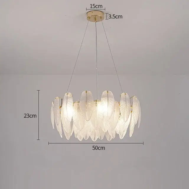 Gold Crystal Feather Chandelier Pearl Layered