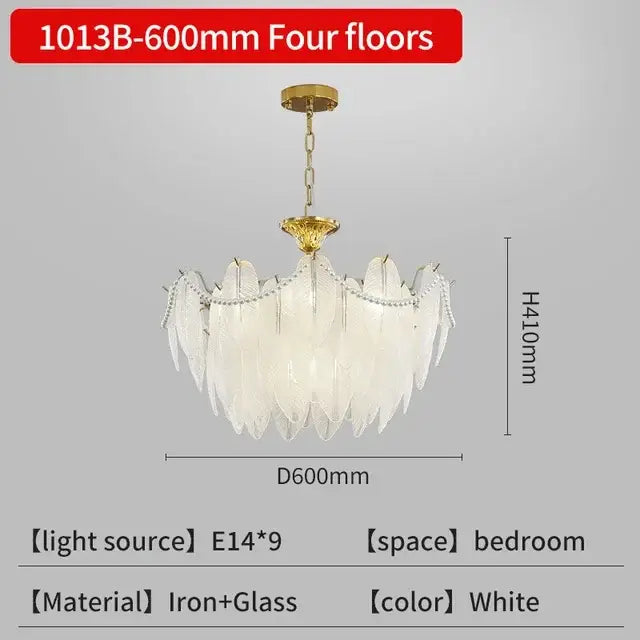 Gold Crystal Feather Chandelier Pearl Layered