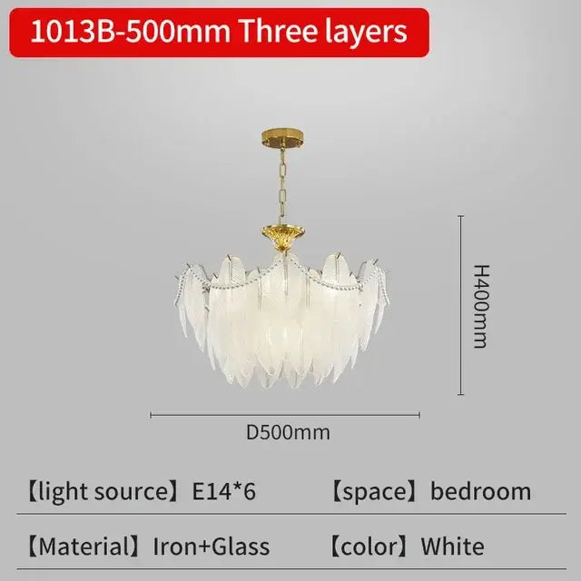 Gold Crystal Feather Chandelier Pearl Layered