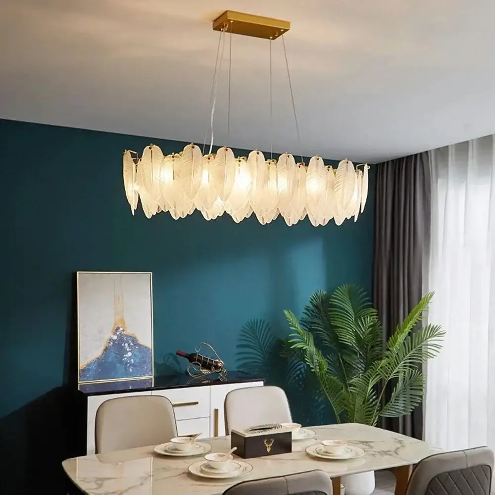 Gold Crystal Feather Chandelier Pearl Layered