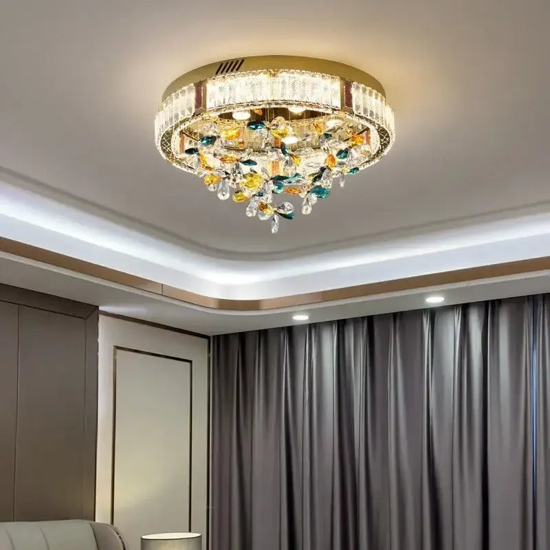 Gold Crystal Flower Ceiling Lamp